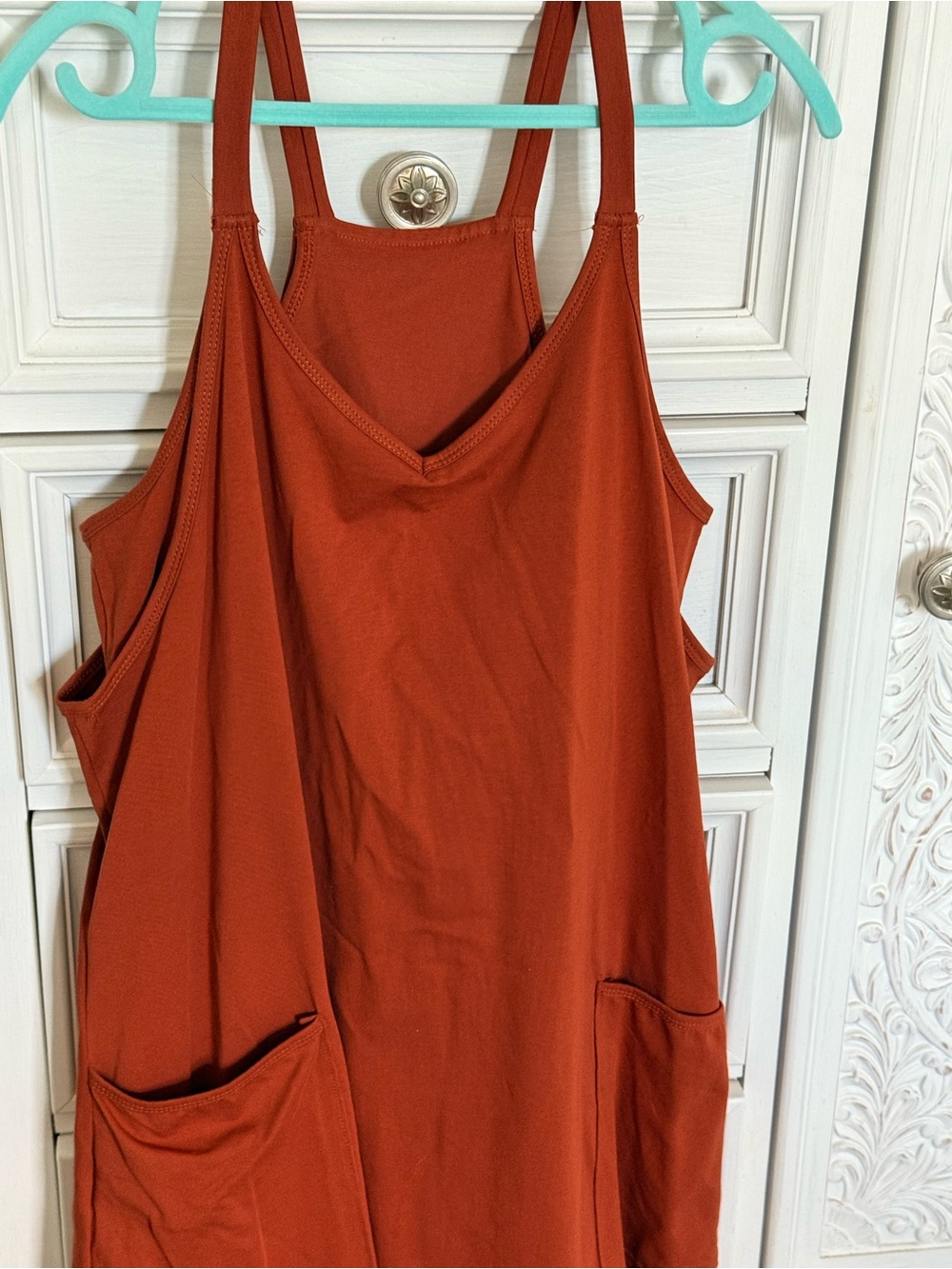 Rust Athletic Romper Dress Built-In Shorts Pockets Racerback Large